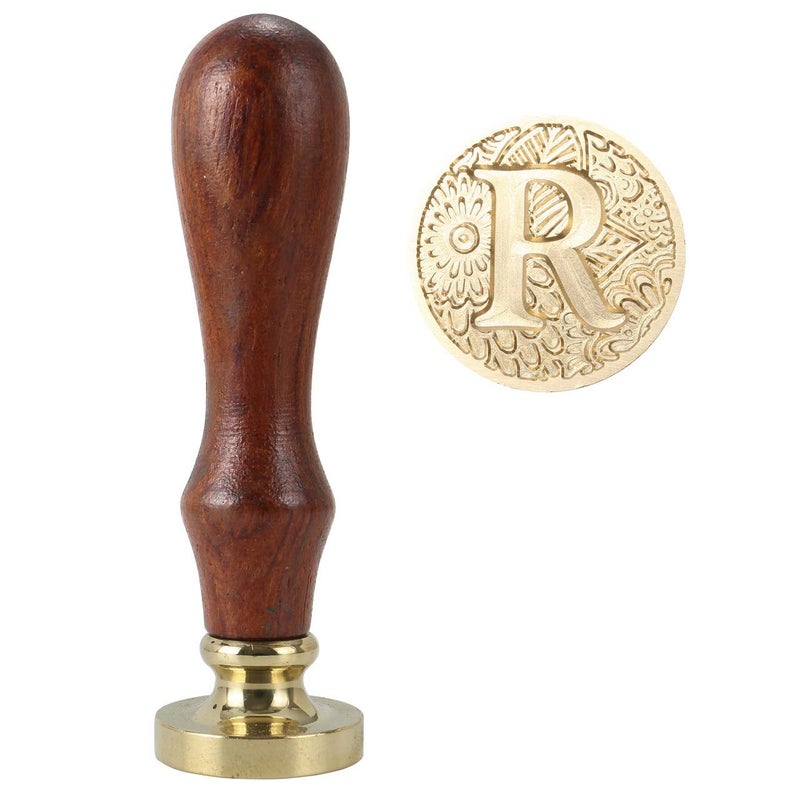 Yoption Letter R Wax Seal Stamp, Yoption Brass Head Botanical Alphabet Initial Sealing Stamp with Wooden Handle - Image 2